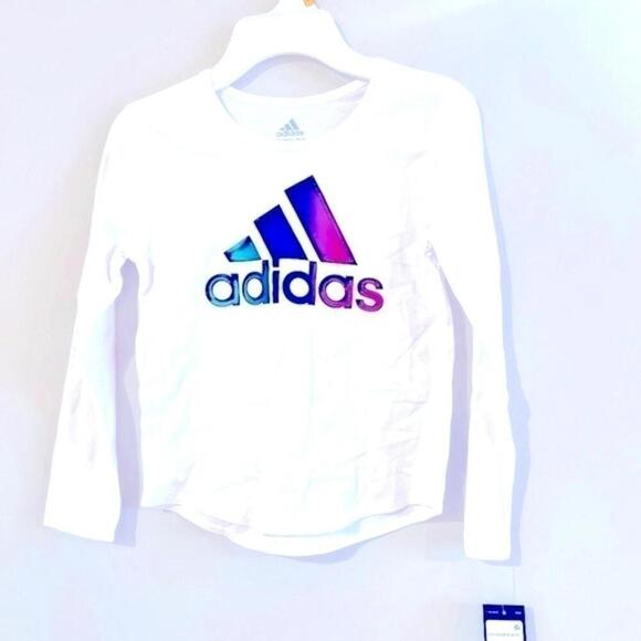 Adidas long sleeve Girls' Scoop Neck Graphic Tee white, long sleeve shirt size 6 - Picture 4 of 4